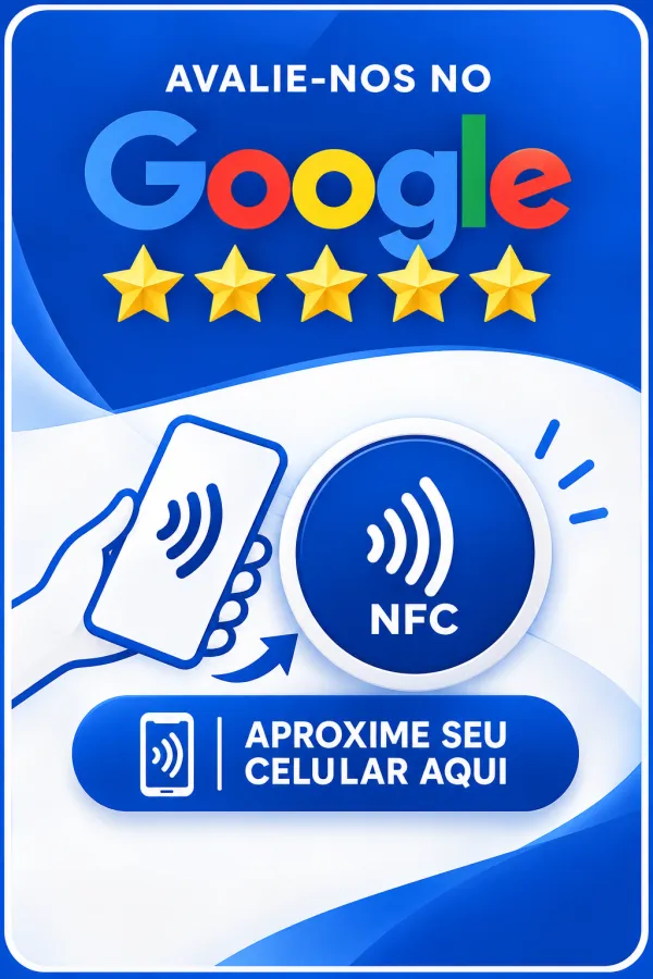 Arte da plaquinha Avalie-nos no Google em azul e branco