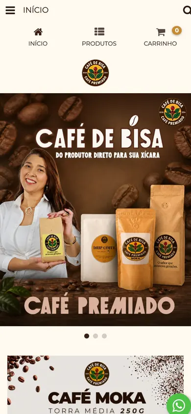 Site Café de Bisa, feito pela Impulso Digital
